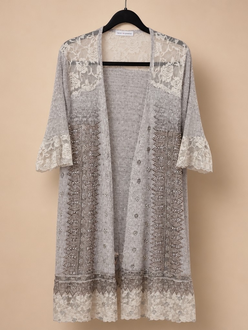 Voice of California Embellished Boho Lace Trim Cardigan, Size 1XL.